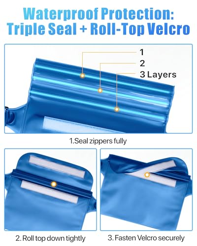 Image of F-color Waterproof Fanny Pack - Waterproof Pouch, Beach Cruise Essentials | Adjustable Waist Strap, Triple Zipper Roll-Top Dry Bag for Phone, Keep Passport Valuables Dry for Beach Kayaking Boating