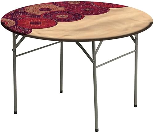 Miniatura 3 de Mantel redondo pequeño, mantel de poliéster lavable color borgoña, tradicional, para mesas redondas de 35 pulgadas de diámetro, para bodas, fiestas,