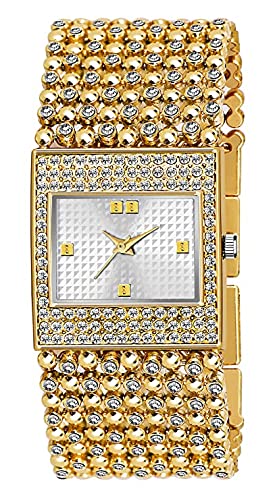 ADNOCK,Analogue Square Diamond Studded Dial Womens and Girls Watch (Gold Dial Gold Colored Strap) (B0BMYW7MVY) Amazon Price History, Amazon Price Tracker