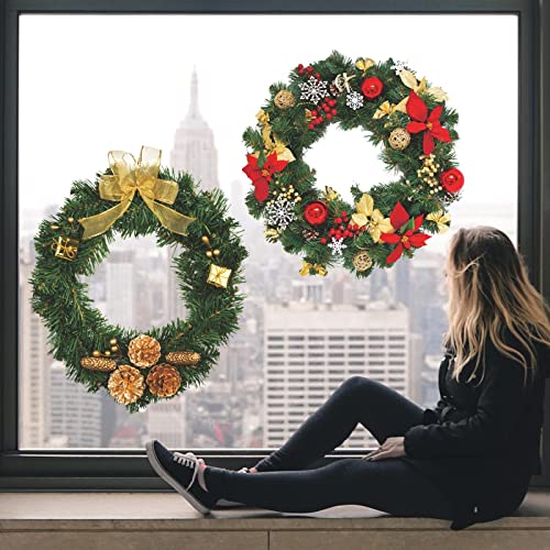 Christmas Window Stickers 2 Pcs Wreath Window Clings Decorations, Garland Window Glass Stickers Removable Vinyl Decals Xmas Ornament Holiday Decor Party Supplies #TOP2