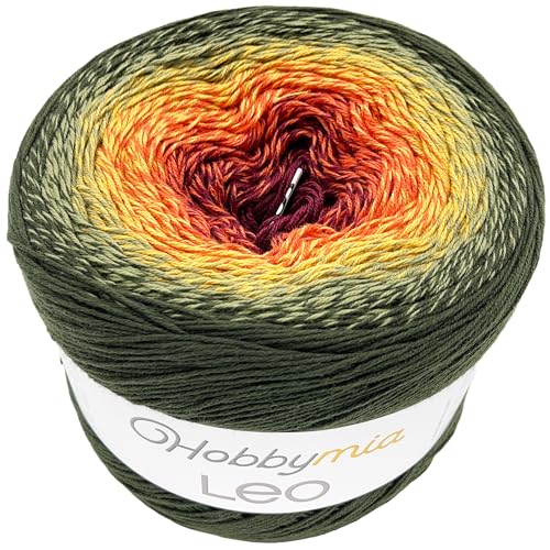 HobbyMia Leo Multicolor Gradient Ombre Yarn Cake for Knitting & Crochet - 250gr / 1094yds - (1) S.Fine, Sock, Fingering Weight Yarn (Khaki Green, Mustard, Orange, 1 Cake Yarn)