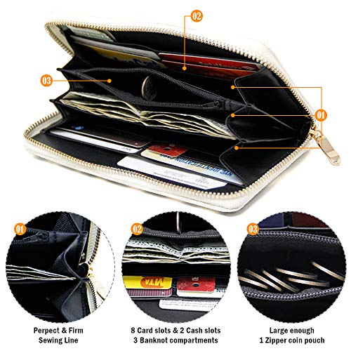 Me Plus Women Fashion Solid Color Faux Leather Pu Long Wallet With Zipper Closure Card Slots Zippered Coin Pouch (White) #TOP3