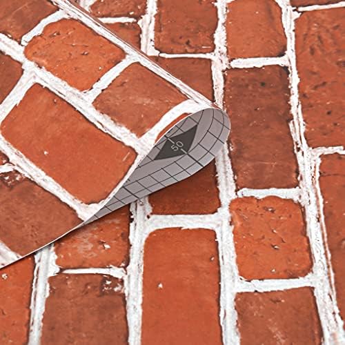 Arthome 43.5x305cm Red Brick Paper,Self Adhesive Wallpaper Waterproof Gloss PVC Vinyl Wallpaper, Brick Vinyl Paper for Furniture Cover Surface