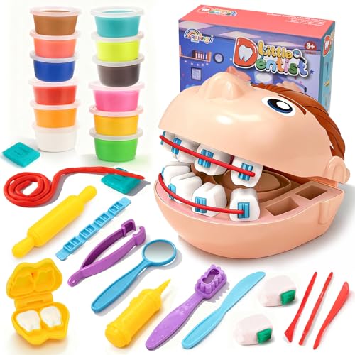 FLEXTRIX Brinquedos crianças 3 anos - Plastilina dentista, 25 peças moldes de lastilina, cozinha criações jogo, presente menina menino 3 4 5 anos