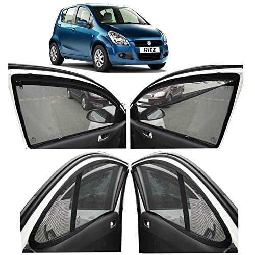 Image of Autofact Magnetic Car Sunshades Compatible with Maruti Ritz (Set of 4) - Easy Installation, UV Protection, Keeps Car Cool (Front 2 with Zippers for Easy Access, Rear 2 Without Zippers)