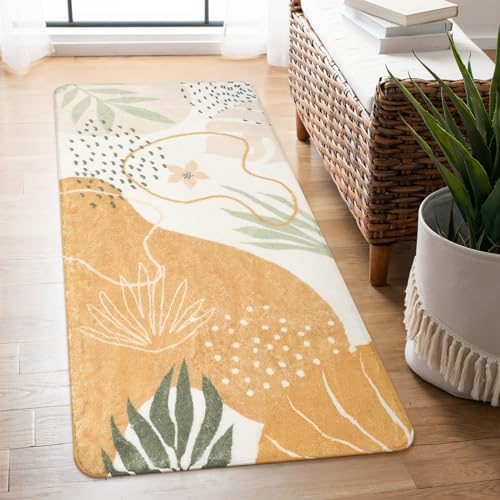 Lahome Washable Rugs for Bathroom - 2x4 Lightweight Non-Slip Laundry Room Rug Kitchen Sink Floor Mat Soft Throw Small Runner Rug, Boho Botanical Print Indoor Rug Runner for Hallway Entrance Bedroom by Lahome - Used condition - Image 5