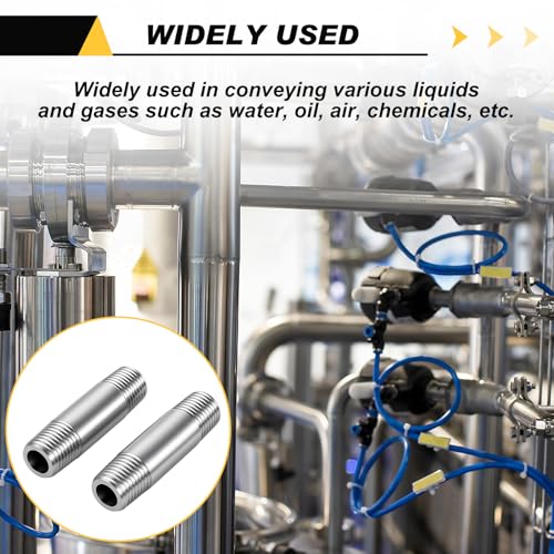Image of 2 Pcs 304 Stainless Steel Pipe Fittings 1 /4 inch NPT x 1 /4 inch NPT Male Threaded 2 inch Length Nipple Cast Pipe Fittings for Water Oil Air Fuel