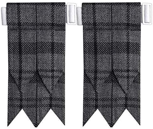 Scottish Kilt Hose Sock Flashes Various Tartans with Hook & Loop Metal/Highland Flashes Tartan Acrylic Wool Garter Pointed (Grey Watch Tartan)
