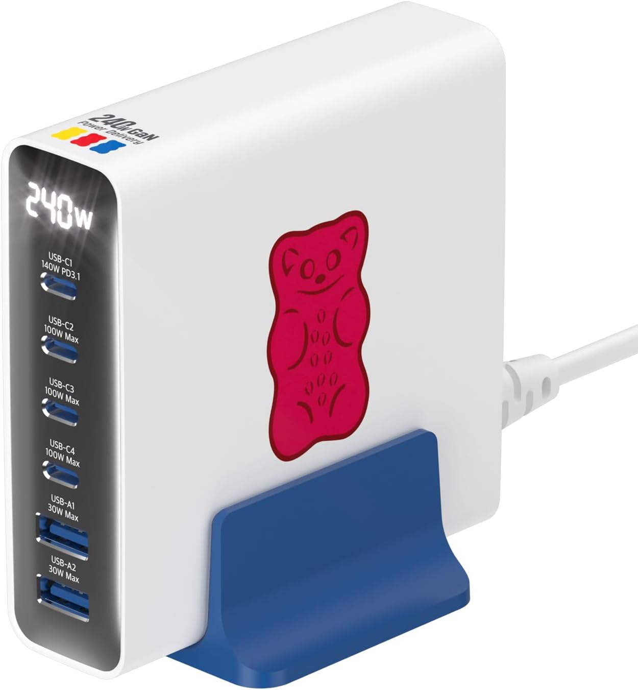 Haribo 240W GaN Charging Station, 6-Port USB-C & USB-A Charger, PD 3.1 (140W) & QC 5.0, Compatible with MacBook, iPhone, Galaxy, Pixel, iPad, Tablets