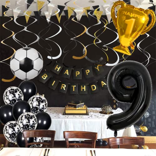 Cnrose Football Balloon - 7th Birthday Black Helium Balloon with Football Cake Topper for Boy's 7th Birthday Party Decoration - Image 6