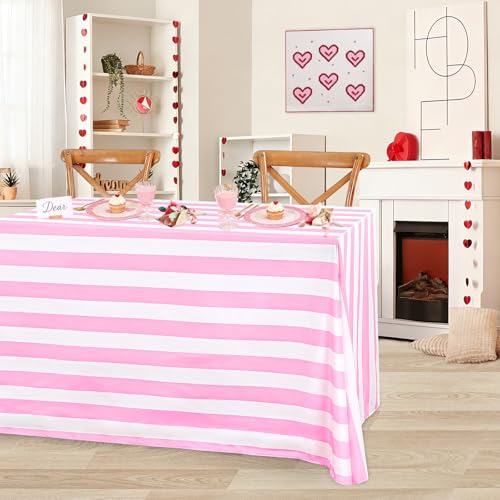 SoarDream Valentines Tablecloth Pink and White Striped Table Cloth 57 x 120 Inch Rectangle Waterproof Tablecloth for Easter Holiday Spring Picnic Outdoor Party Decoration by SoarDream - Used condition - Image 4