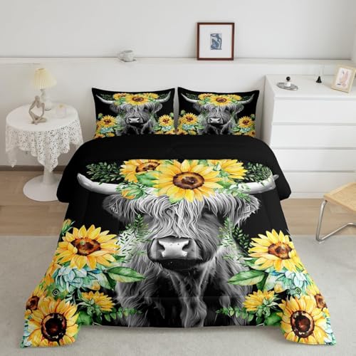 Feelyou Highland Cow Bedding Set Toddler Size for Girls Teens