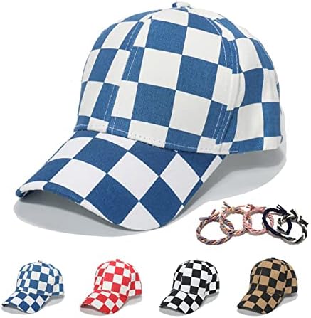 HAOOIE Unisex Checkered Print Baseball Cap Cotton Retro Dad Hat for Men Women Outdoor Sun Hats (Blue)