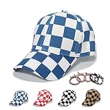 HAOOIE Unisex Checkered Print Baseball Cap Cotton Retro Dad Hat for Men Women Outdoor Sun Hats (Blue
