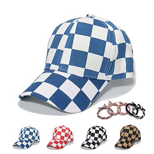 Haooie Unisex Checkered Print Baseball Cap Cotton Retro Dad Hat For Men Women Outdoor Sun Hats (Blue) #TOP1