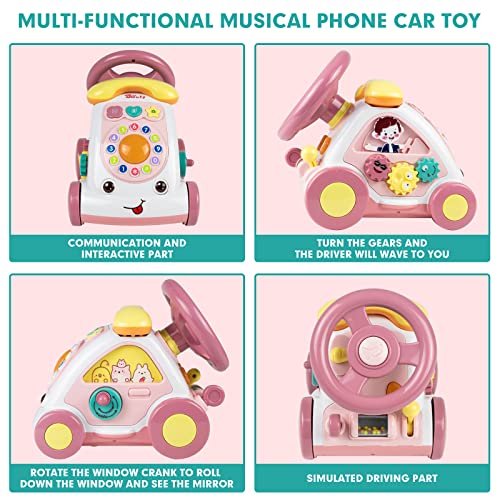 Beacron Baby Musical Cell Phone Toys For Girls Boys 1 2 3 Year Old, Interactive Universal Wheel Telephone Car Toddler Toy 12-18 Months With Sound Light, Learning Toy Gifts For Birthday Christmas Xmas #TOP2