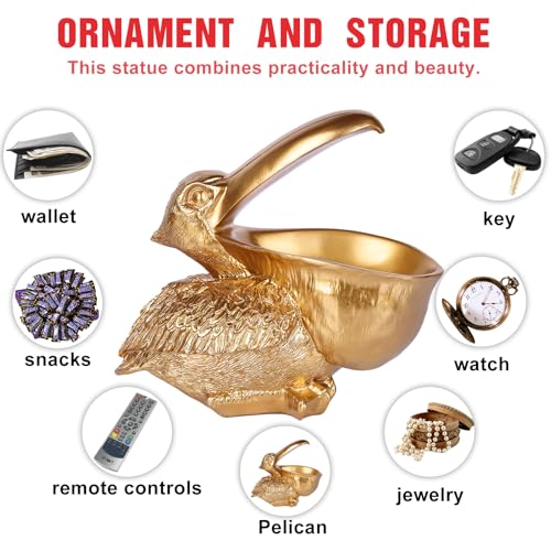 PlivBloom Pelican Key Holder Statues,Fun Animal Hippo Candy Dish,Candy Dish for Office Desk Unique,Modern Key Holder for Pelican Figurine,Suitability Desk and Entry Table Decor Items (All Gold) by PlivBloom - Image 3