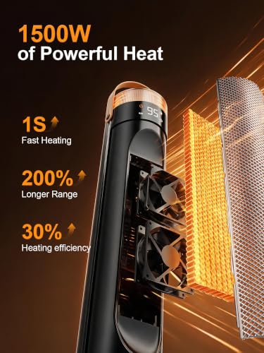 MEPTY Portable Heaters for Indoor Use,1500W Space Heater Large Room with 4 Modes,Ambient Light,120° Oscillation,Dual Handles,Remote,24H Timer,Child Lock,Electric Room Heater for Bedroom,Deep Black — view 4