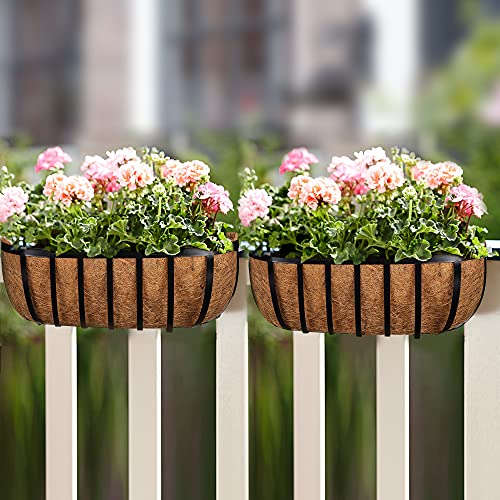 Harmiden 4 Pcs Window Box Deck Railing Planter With Coco Liner For Outdoor Balcony Porch Fence Patio 24 Inch #TOP1