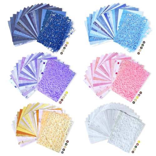 156 Sheets Textured Scrapbook Paper & Mesh Fabric Assorted Set, 30 Buttons