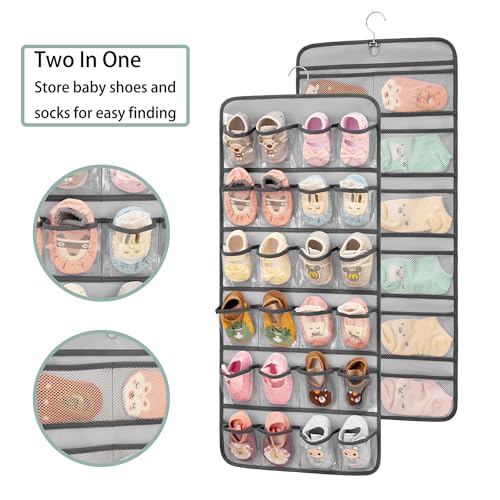 Dual-sided Hanging Baby Shoes Organizer Closet Toddler Shoe Storage Holder for Kids Bow Socks Underwear (GREY) - Image 4