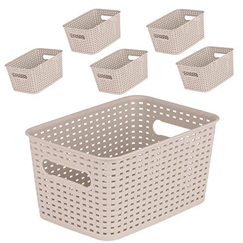 Mbko Plastic Storage Basket - Kitchen Office Pantry Organizer Bins (Small-6Pk, Beige) #TOP29
