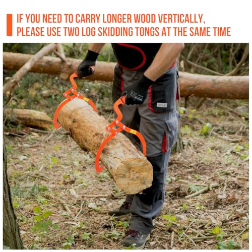 SWAWIS Handpackzange für Baumstämme bis 33cm(13 Zoll), Forstzange aus Stahl, Holzzange Forst mit 600KG Zugkraft, Holzgreifer mit Rutschfestem Griff für Waldarbeit(Orange)