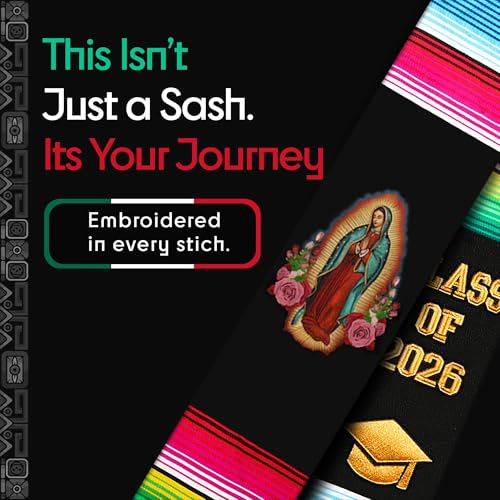 image for Serape Scholars Deluxe Mexican Graduation Sash 2026 | Embroidered Virg