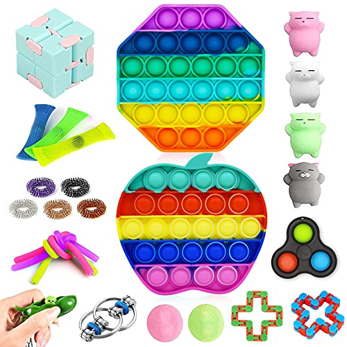 WISYME 25-PCS Fidget Packs Toys, Sensory Fidget Packs Mini Keychain, Figit Toys Packages,Push Bubble Fidget Pack Sets for Kids, Adults,Children, TIK Tok Anxiety Stress Relief Toy