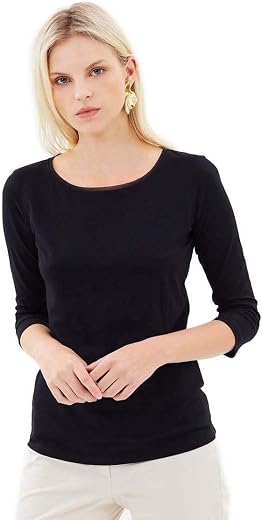 Sundish Round Neck Cotton Regular Fit 3/4th Sleeve Black T-Shirt for Women & Girls |Tee Tops