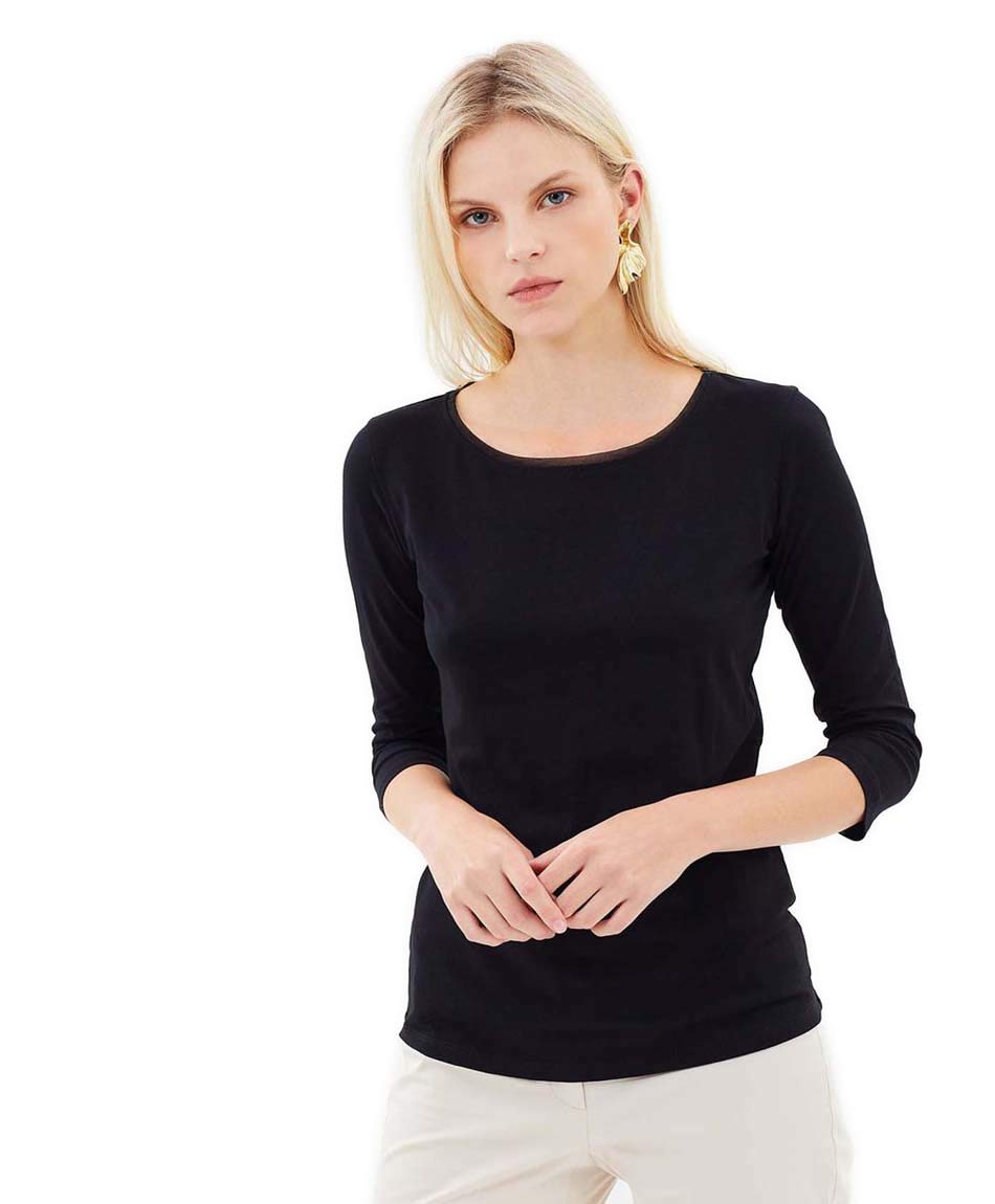 sundish Round Neck Cotton Regular Fit 3/4th Sleeve Black T-Shirt for Women & Girls |Tee Tops-picture-11