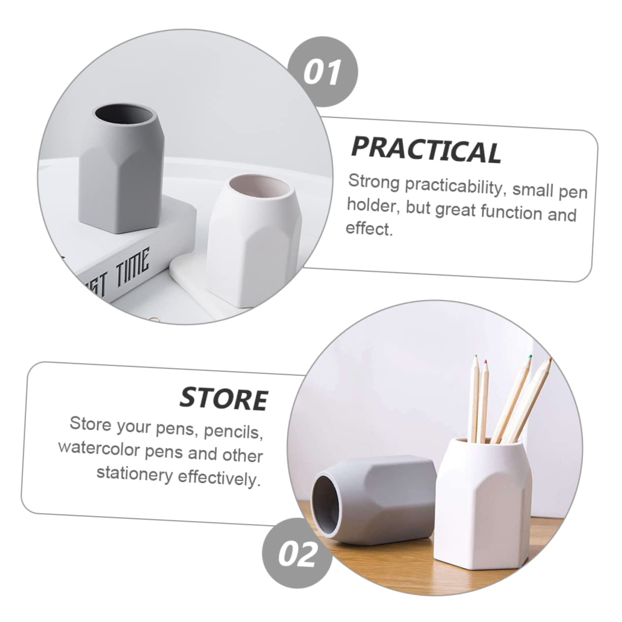 NUOBESTY 3 Set Supporto Per Penna Porta Pennelli Trucco in Silicone Portapenne Geometrico Tubo Di Cancelleria Organizer Per Matite Da Scrivania Grey Gel Di Silice 2 Pezzi * 3