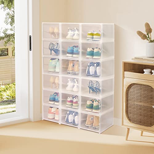 Enjoybasics Shoe Container Stackable, 5 Pack Shoe Boxes, Space Saving Organizer Box For Sneaker Storage, Clear Shoe Display Case, Drawers Easily Pull-Out, Fit Up To Us Size 9 Women, Size 10 Men #TOP4