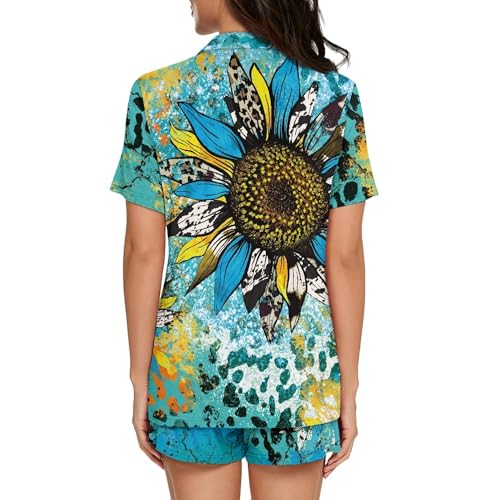 Image of Pjs Womens Short Sleeve Button Down Pajamas Set Two-Piece Nightwear with Pockets