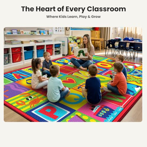 ABCarpet Classroom Rug - 7'6" x 13'1" Large Alphabet Carpet with 24 Seating Spots, Washable ABC Rug for Preschool, Kindergarten, Daycare, Elementary School, Nursery Decor - image 2