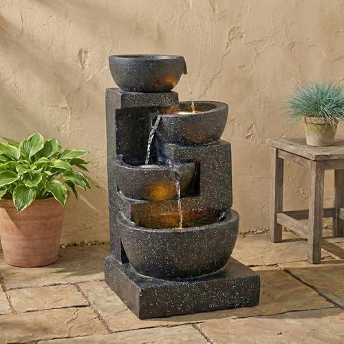 29-Inch Terrazzo Style LED Outdoor Indoor Water Fountain with Cascading