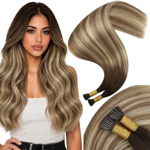 Moresoo I Tip Hair Extensions Brown Bleach Blonde Balayage 20 Inch
