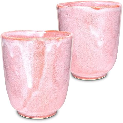 Japanese Mino Ware Traditional Yunomi Tea Cups, 6.7 fl oz Pink AKARAKU Set of 2 Cover