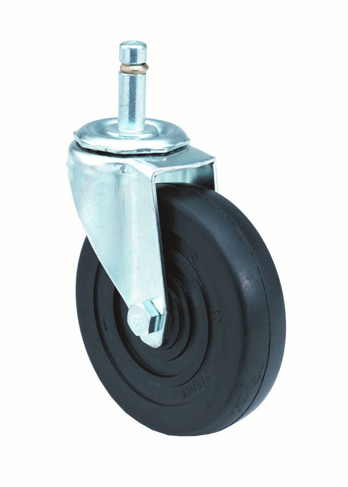 E.R. Wagner Stem Caster, Swivel, Polyolefin Wheel, Plain Bearing, 280 lbs Capacity, 5" Wheel Dia, 1-1/4" Wheel Width, 5-1/2" Mount Height, 7/16" Stem
