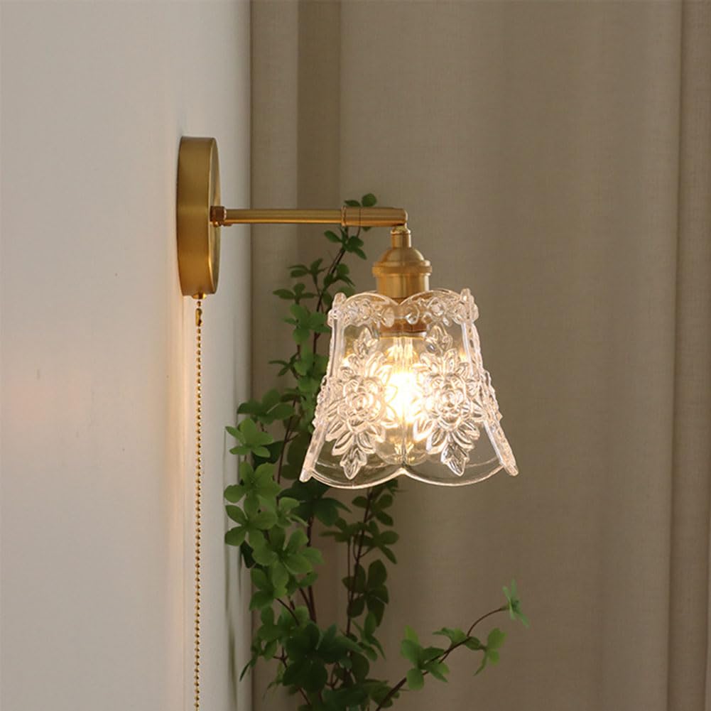 LOGT Messing Wandleuchte Mit Kristall - Vintage Wandlampe Schwanenhals Gold | E14 Fassung Für Schlafzimmer