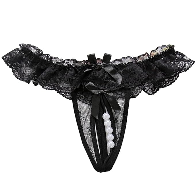 Women's Sexy Pearl Nylon and Lace Hot Breathable G-String Thong, Bikini, Panty Pack of 1, Free Size fit to-image-23