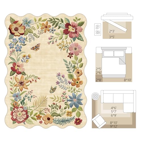 Tapete decorativo beige floral 2x3 ft lavable antideslizante miniatura 2