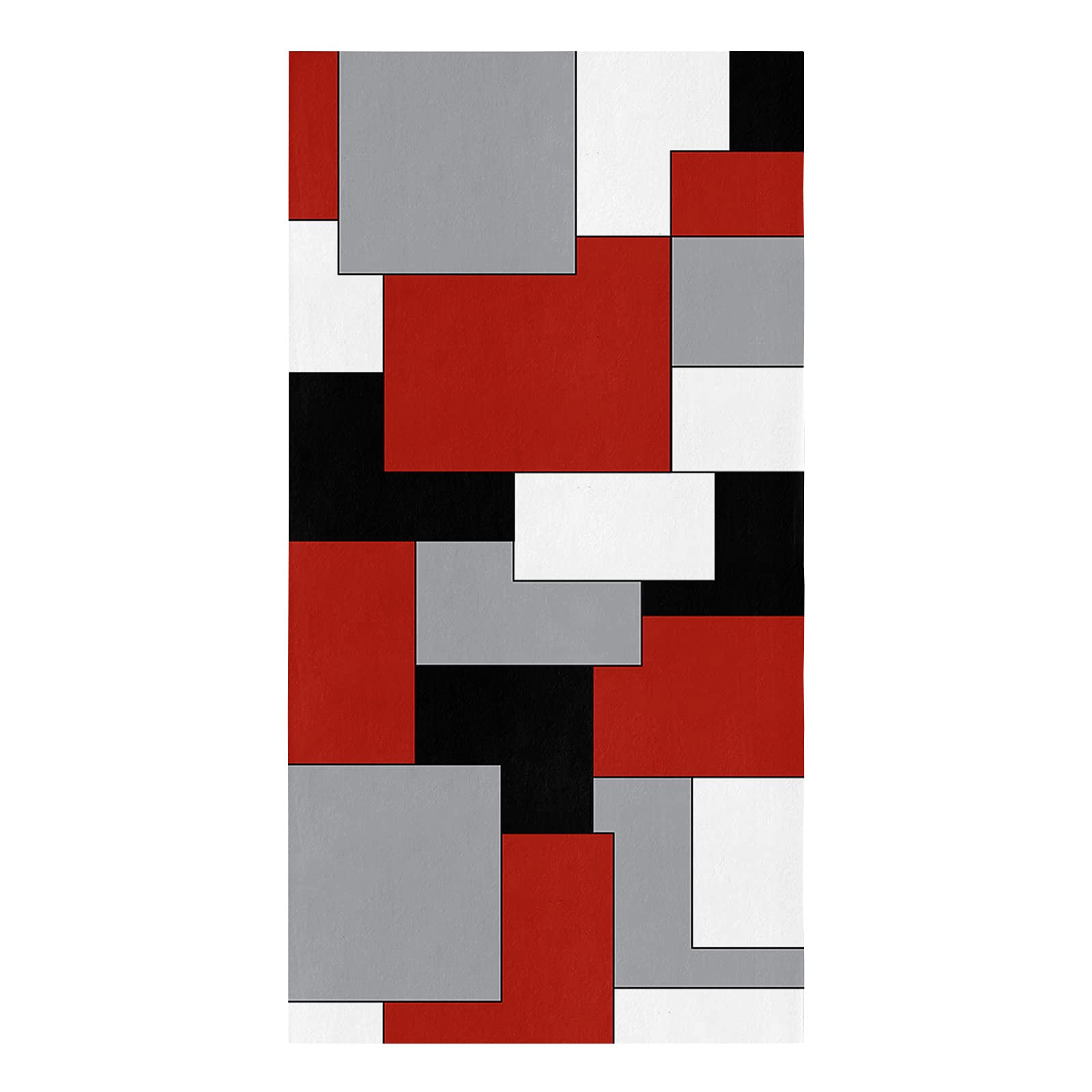 Geo Kitchen Towels,White Grey Black Red Abstract Irregular Geometric 16x28 Inches Soft Kitchen Dish Cloth,Cotton Tea Towels/Bar Towels/Hand Towels,(1 Pack)