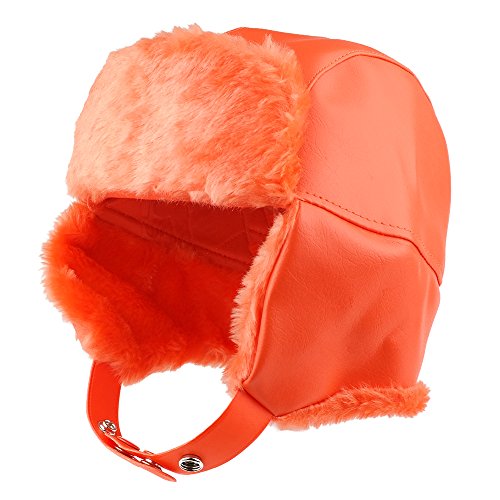 High Visibility Fur Trimmed Vinyl Trooper Aviator Winter Hat - Orange - XL