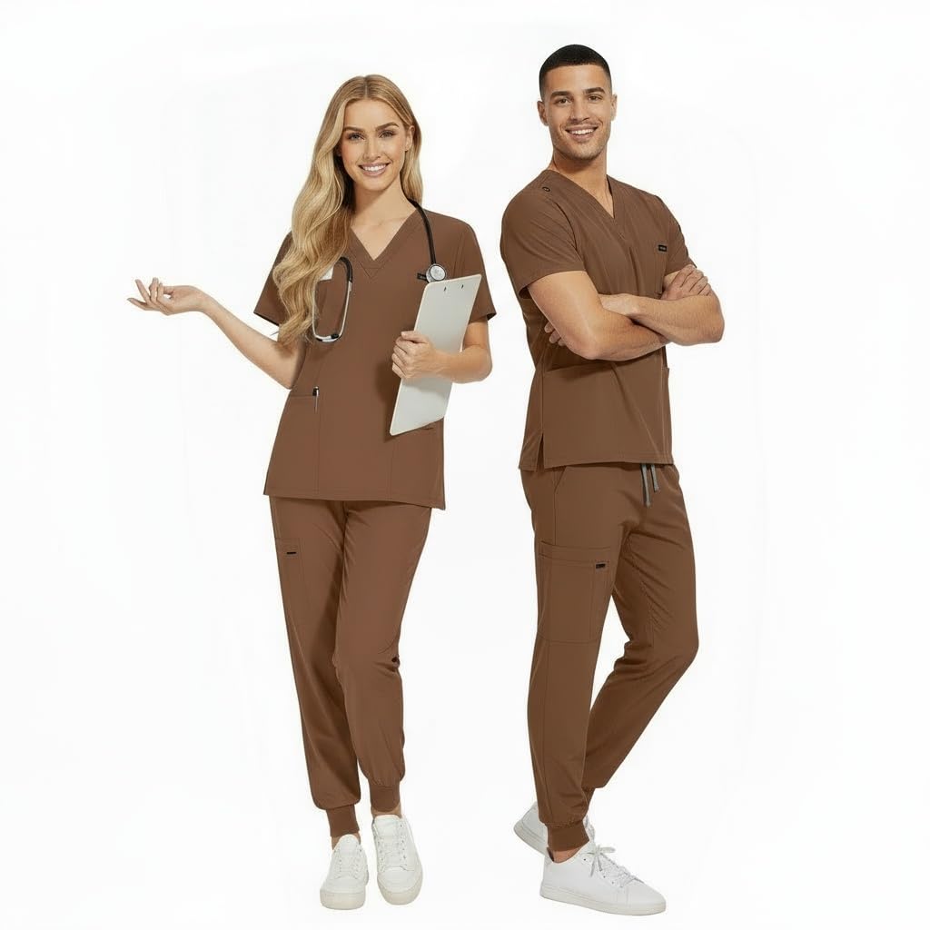 CK13 - Conjunto médico de manga corta con cuello en V y 3 bolsillos, pantalones elásticos que absorben la humedad, uniforme médico