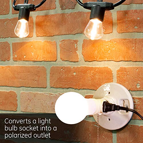 Power Gear 2-Outlet Socket Adapter, Pull Chain Light Control, Polarized, 2-Prong, Perfect For Workshop, Garage Or Utility Room, 125Vac/250W, Ul Listed, Light Almond, 54180 #TOP3