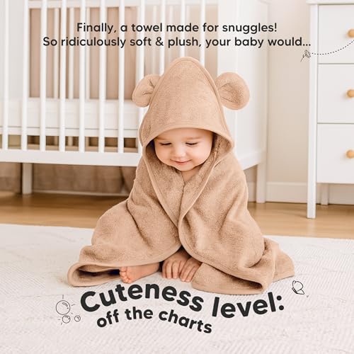 Image of KeaBabies 2-Pack Hooded Baby Towels for Newborn - 35x35 Soft & Absorbent Viscose From Bamboo Baby Bath Towels with Hood for Infant, Toddler, Kids, Boys Girls, Newborn Bath Essentials (Almond, Regular)