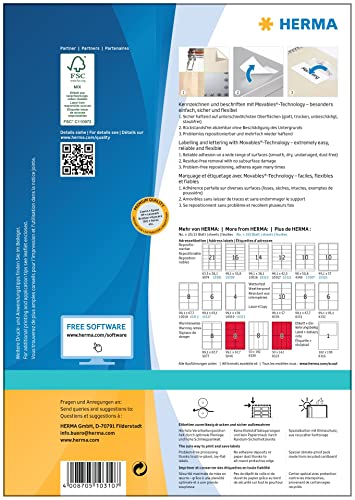 Herma 10310 99.1X38.1Mm Movables Colour Laser Paper Rectangular Removable Addressing Labels With Round Corners - Matte White (1400 Labels, 14 Per Sheet) #TOP1
