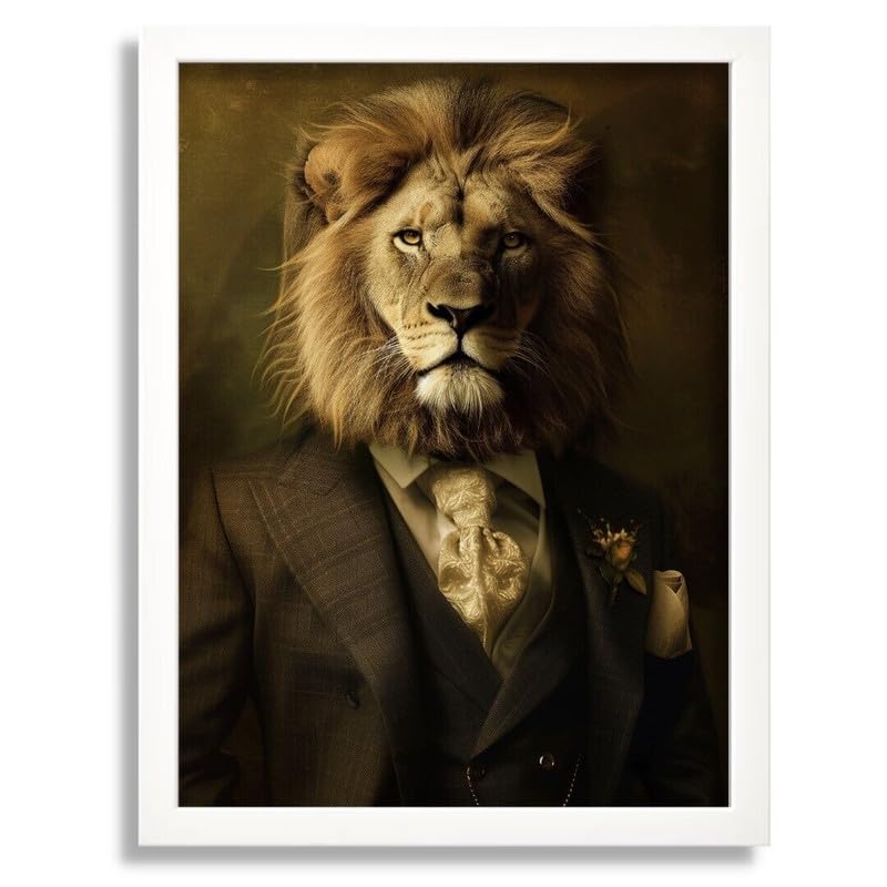 Lion In A Suit Wall Art Print Animal Framed Picture Lion Artwork Big Cat Gift A3 Poster on Canvas - Wall Art Home Decor Movie Poster Canvas Film Cinema Retro Vintage Cult Classic Nostargic Saga Moder