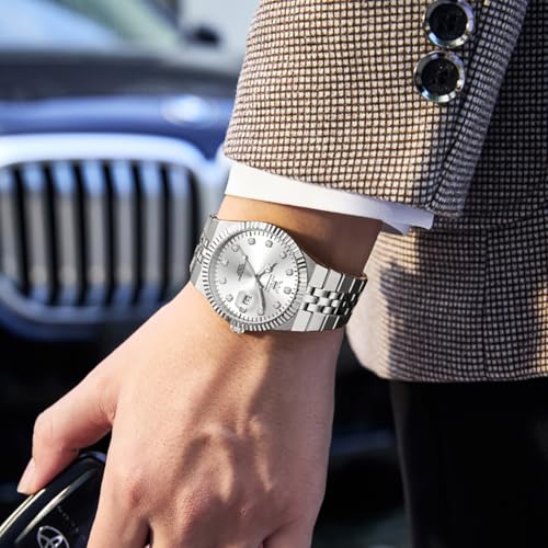 Image of OLEVS Mens Watches Luxury Diamond Calendar Stainless Steel Male Watches Business Dress Waterproof Luminous Fashion Watch for Men